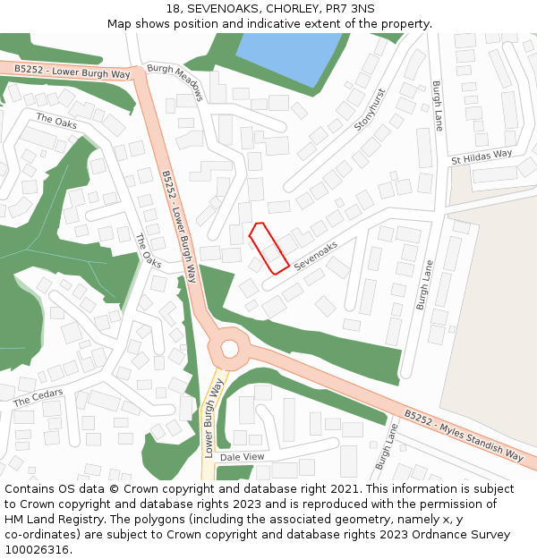 18, SEVENOAKS, CHORLEY, PR7 3NS: Location map and indicative extent of plot