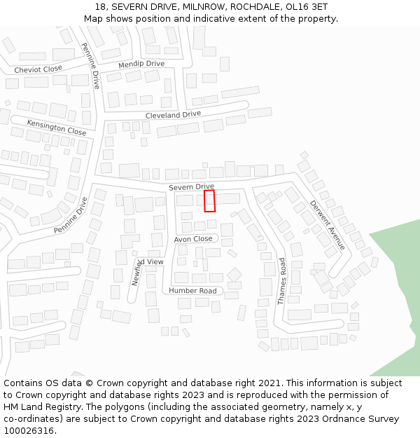 18, SEVERN DRIVE, MILNROW, ROCHDALE, OL16 3ET: Location map and indicative extent of plot