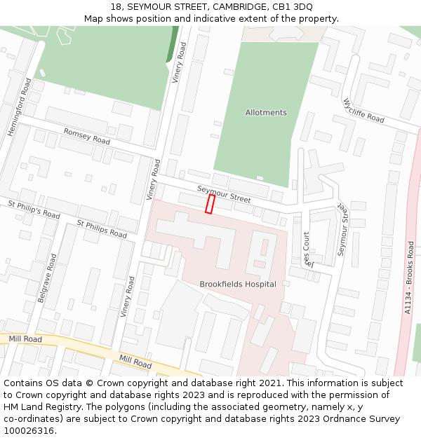 18, SEYMOUR STREET, CAMBRIDGE, CB1 3DQ: Location map and indicative extent of plot