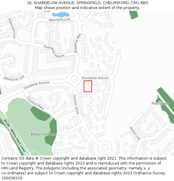 18, SHARDELOW AVENUE, SPRINGFIELD, CHELMSFORD, CM1 6BG: Location map and indicative extent of plot