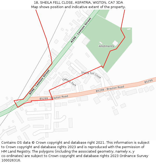 18, SHEILA FELL CLOSE, ASPATRIA, WIGTON, CA7 3DA: Location map and indicative extent of plot