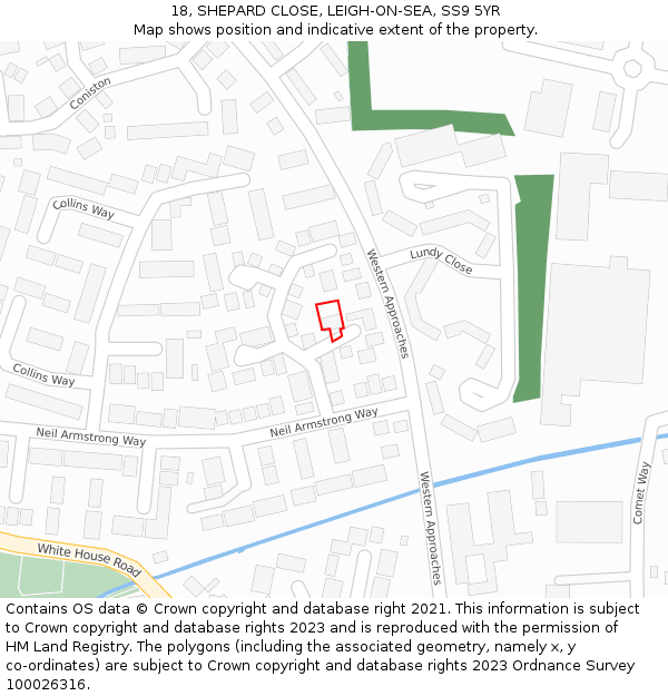18, SHEPARD CLOSE, LEIGH-ON-SEA, SS9 5YR: Location map and indicative extent of plot