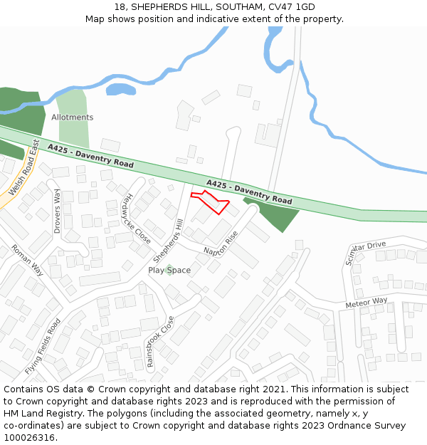 18, SHEPHERDS HILL, SOUTHAM, CV47 1GD: Location map and indicative extent of plot
