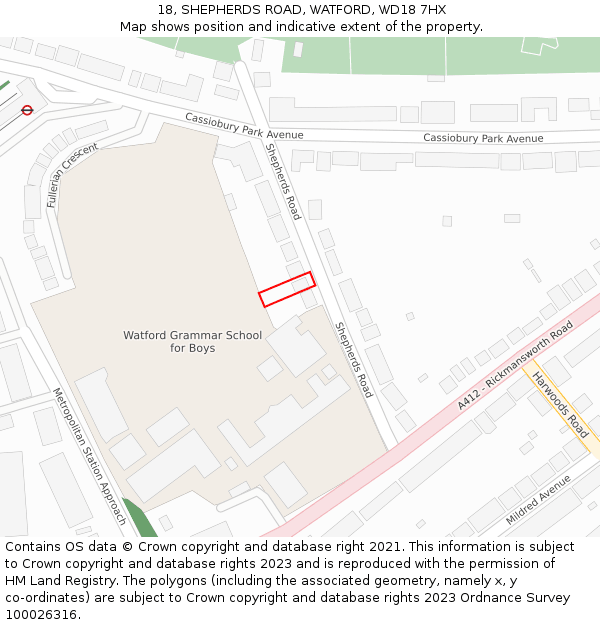 18, SHEPHERDS ROAD, WATFORD, WD18 7HX: Location map and indicative extent of plot