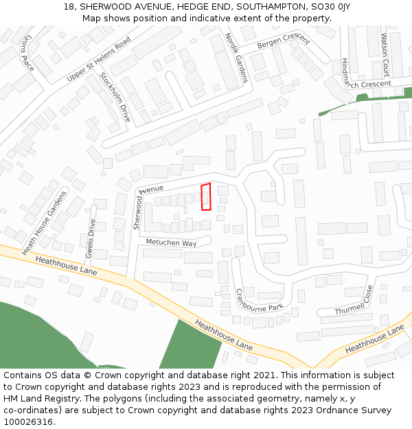 18, SHERWOOD AVENUE, HEDGE END, SOUTHAMPTON, SO30 0JY: Location map and indicative extent of plot