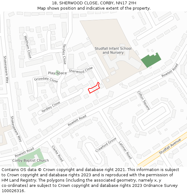 18, SHERWOOD CLOSE, CORBY, NN17 2YH: Location map and indicative extent of plot