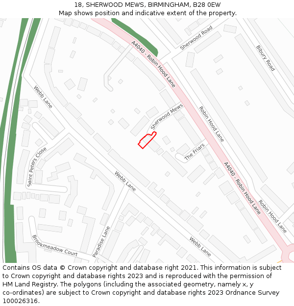 18, SHERWOOD MEWS, BIRMINGHAM, B28 0EW: Location map and indicative extent of plot