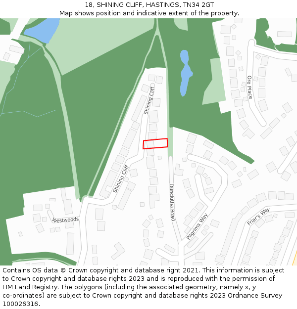18, SHINING CLIFF, HASTINGS, TN34 2GT: Location map and indicative extent of plot
