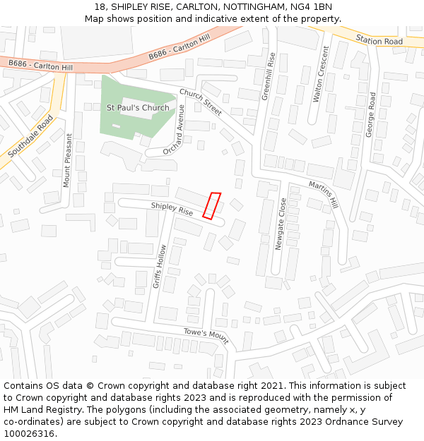18, SHIPLEY RISE, CARLTON, NOTTINGHAM, NG4 1BN: Location map and indicative extent of plot