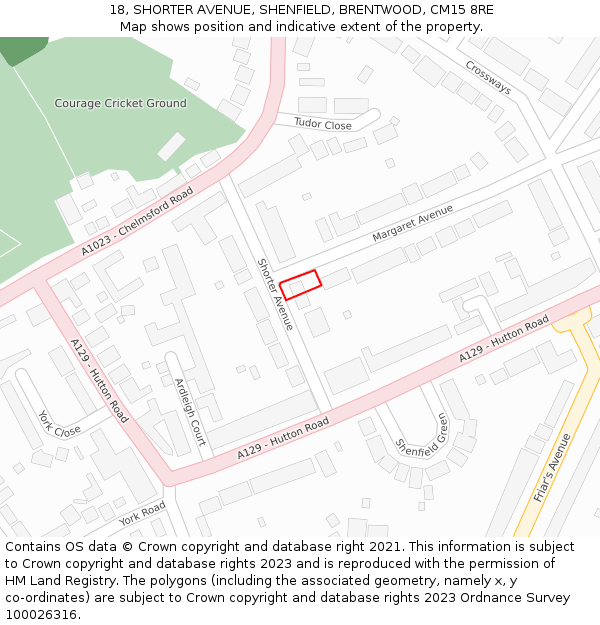 18, SHORTER AVENUE, SHENFIELD, BRENTWOOD, CM15 8RE: Location map and indicative extent of plot