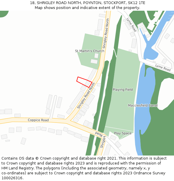 18, SHRIGLEY ROAD NORTH, POYNTON, STOCKPORT, SK12 1TE: Location map and indicative extent of plot