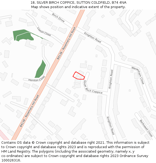 18, SILVER BIRCH COPPICE, SUTTON COLDFIELD, B74 4NA: Location map and indicative extent of plot