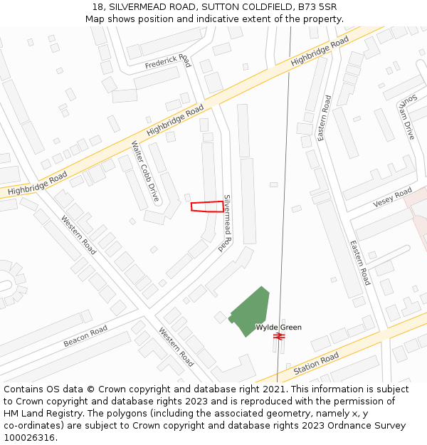 18, SILVERMEAD ROAD, SUTTON COLDFIELD, B73 5SR: Location map and indicative extent of plot