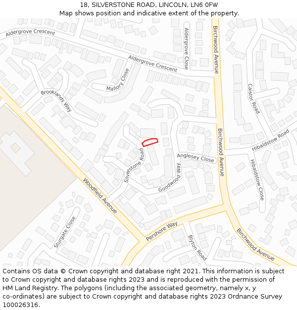18, SILVERSTONE ROAD, LINCOLN, LN6 0FW: Location map and indicative extent of plot