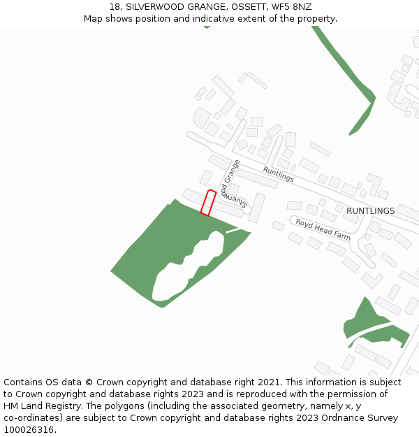 18, SILVERWOOD GRANGE, OSSETT, WF5 8NZ: Location map and indicative extent of plot