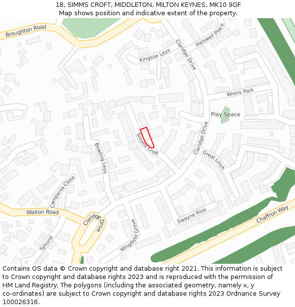 18, SIMMS CROFT, MIDDLETON, MILTON KEYNES, MK10 9GF: Location map and indicative extent of plot