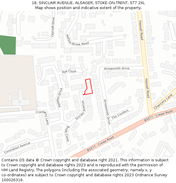 18, SINCLAIR AVENUE, ALSAGER, STOKE-ON-TRENT, ST7 2XL: Location map and indicative extent of plot