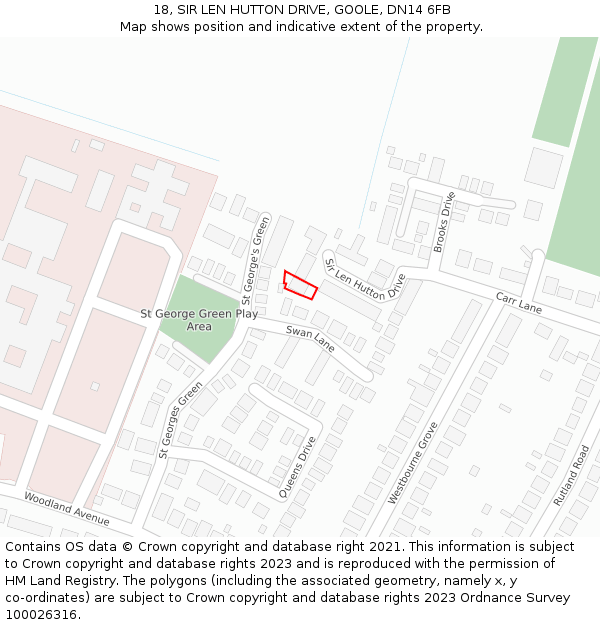 18, SIR LEN HUTTON DRIVE, GOOLE, DN14 6FB: Location map and indicative extent of plot