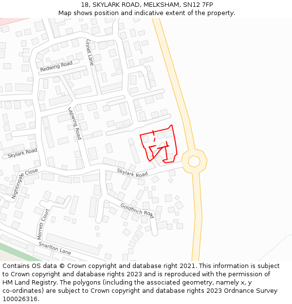 18, SKYLARK ROAD, MELKSHAM, SN12 7FP: Location map and indicative extent of plot