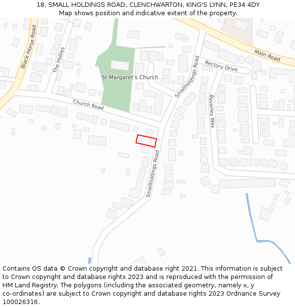 18, SMALL HOLDINGS ROAD, CLENCHWARTON, KING'S LYNN, PE34 4DY: Location map and indicative extent of plot