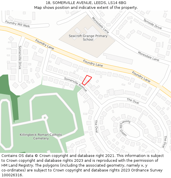 18, SOMERVILLE AVENUE, LEEDS, LS14 6BG: Location map and indicative extent of plot