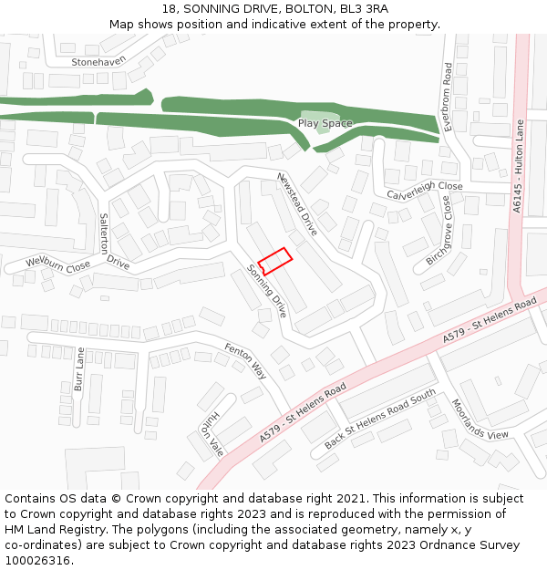 18, SONNING DRIVE, BOLTON, BL3 3RA: Location map and indicative extent of plot