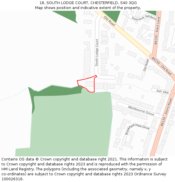 18, SOUTH LODGE COURT, CHESTERFIELD, S40 3QG: Location map and indicative extent of plot