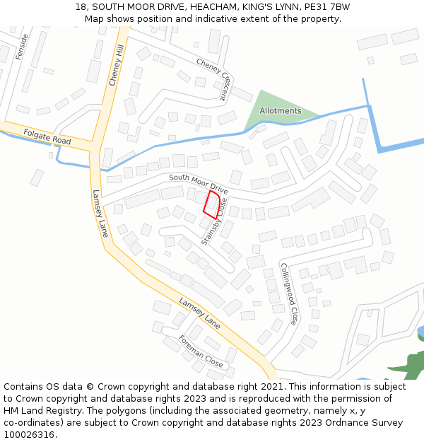 18, SOUTH MOOR DRIVE, HEACHAM, KING'S LYNN, PE31 7BW: Location map and indicative extent of plot