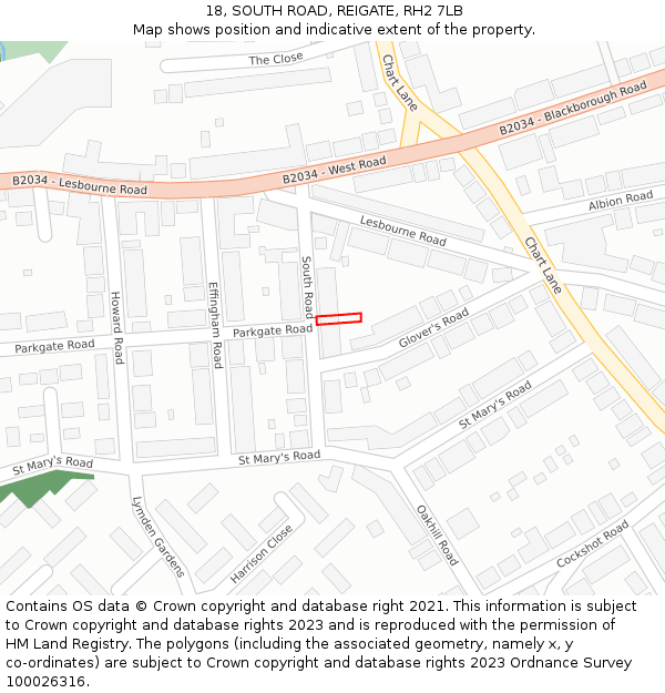 18, SOUTH ROAD, REIGATE, RH2 7LB: Location map and indicative extent of plot