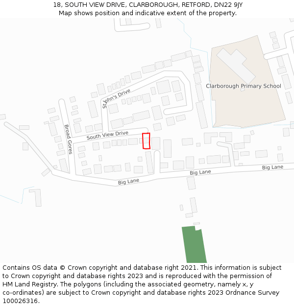 18, SOUTH VIEW DRIVE, CLARBOROUGH, RETFORD, DN22 9JY: Location map and indicative extent of plot