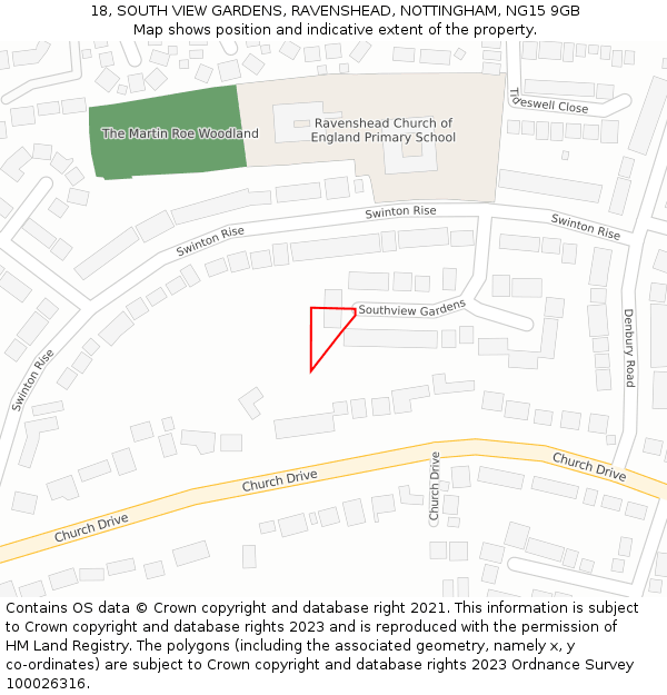 18, SOUTH VIEW GARDENS, RAVENSHEAD, NOTTINGHAM, NG15 9GB: Location map and indicative extent of plot