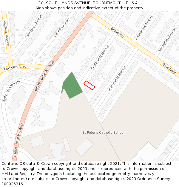 18, SOUTHLANDS AVENUE, BOURNEMOUTH, BH6 4HJ: Location map and indicative extent of plot