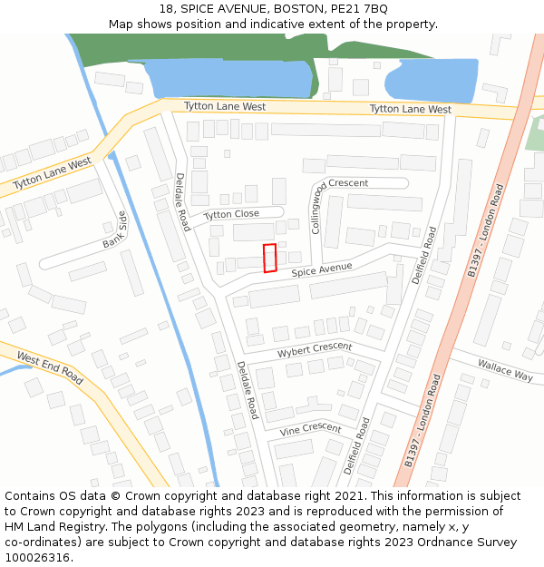 18, SPICE AVENUE, BOSTON, PE21 7BQ: Location map and indicative extent of plot