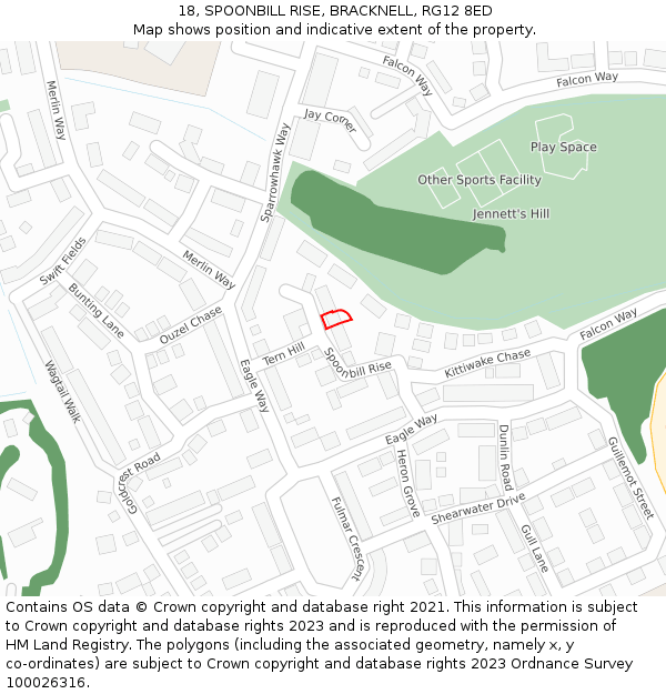 18, SPOONBILL RISE, BRACKNELL, RG12 8ED: Location map and indicative extent of plot