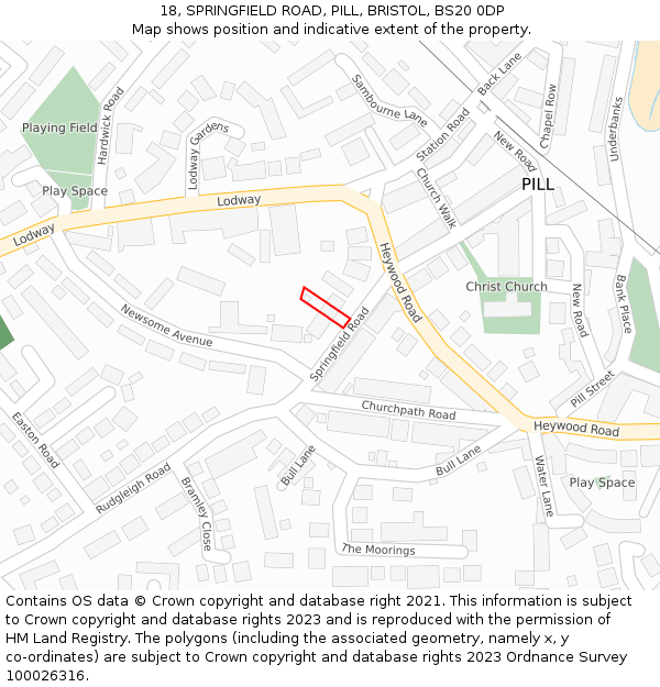 18, SPRINGFIELD ROAD, PILL, BRISTOL, BS20 0DP: Location map and indicative extent of plot