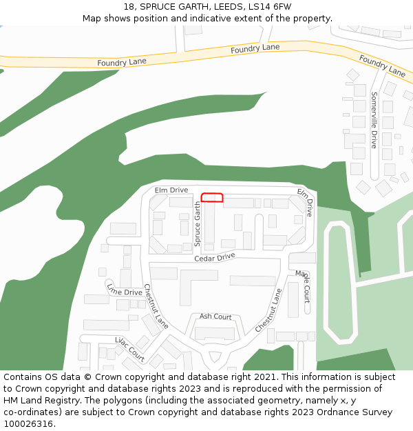 18, SPRUCE GARTH, LEEDS, LS14 6FW: Location map and indicative extent of plot