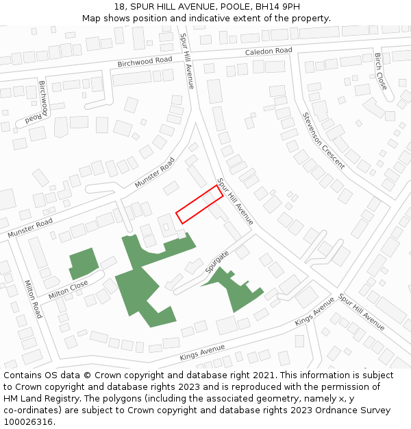 18, SPUR HILL AVENUE, POOLE, BH14 9PH: Location map and indicative extent of plot