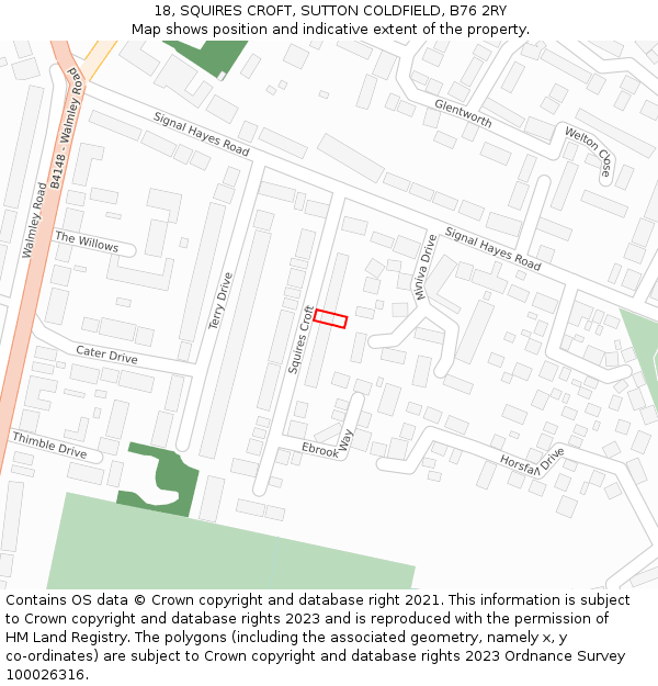 18, SQUIRES CROFT, SUTTON COLDFIELD, B76 2RY: Location map and indicative extent of plot