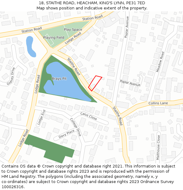 18, STAITHE ROAD, HEACHAM, KING'S LYNN, PE31 7ED: Location map and indicative extent of plot