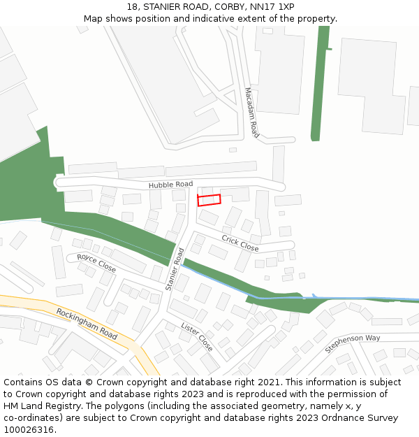 18, STANIER ROAD, CORBY, NN17 1XP: Location map and indicative extent of plot