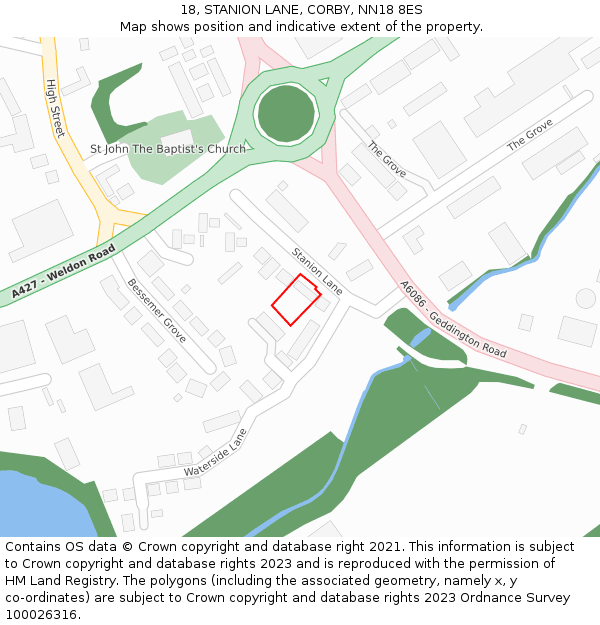 18, STANION LANE, CORBY, NN18 8ES: Location map and indicative extent of plot