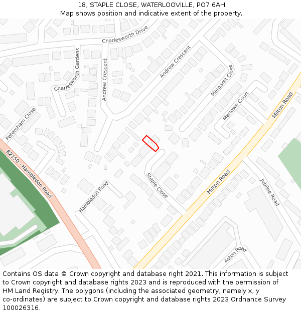 18, STAPLE CLOSE, WATERLOOVILLE, PO7 6AH: Location map and indicative extent of plot