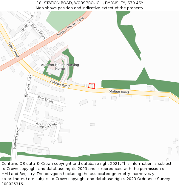 18, STATION ROAD, WORSBROUGH, BARNSLEY, S70 4SY: Location map and indicative extent of plot