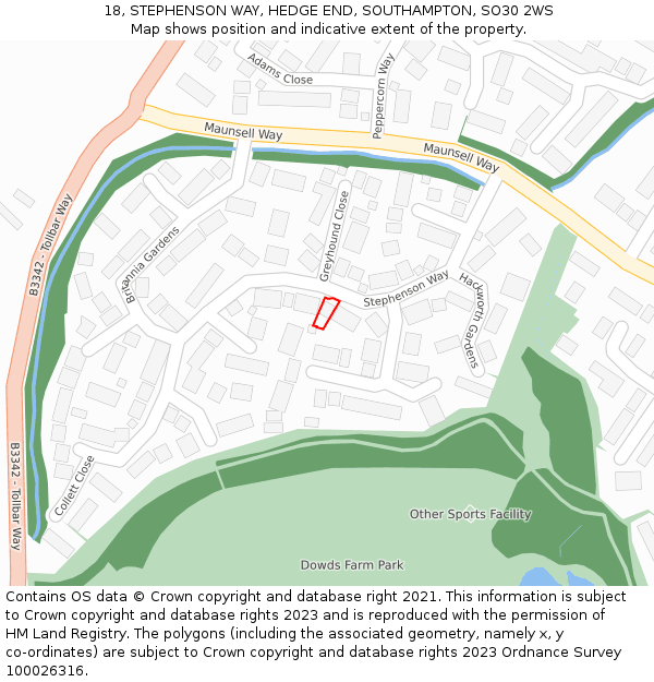 18, STEPHENSON WAY, HEDGE END, SOUTHAMPTON, SO30 2WS: Location map and indicative extent of plot