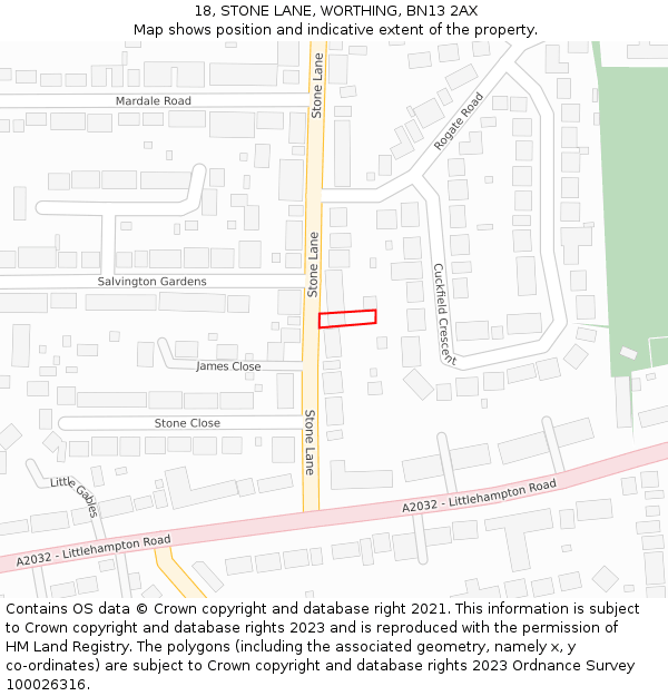 18, STONE LANE, WORTHING, BN13 2AX: Location map and indicative extent of plot