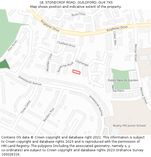 18, STONECROP ROAD, GUILDFORD, GU4 7XS: Location map and indicative extent of plot