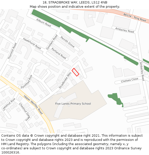 18, STRADBROKE WAY, LEEDS, LS12 4NB: Location map and indicative extent of plot