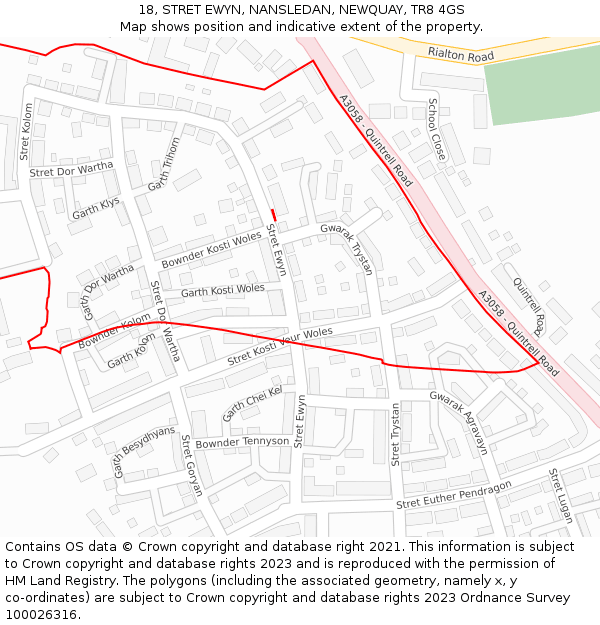 18, STRET EWYN, NANSLEDAN, NEWQUAY, TR8 4GS: Location map and indicative extent of plot