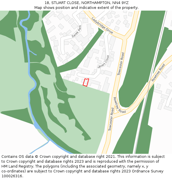 18, STUART CLOSE, NORTHAMPTON, NN4 9YZ: Location map and indicative extent of plot