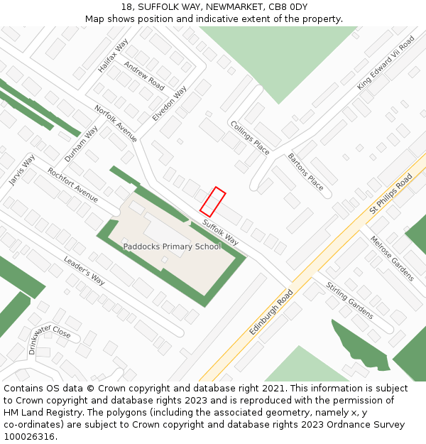 18, SUFFOLK WAY, NEWMARKET, CB8 0DY: Location map and indicative extent of plot